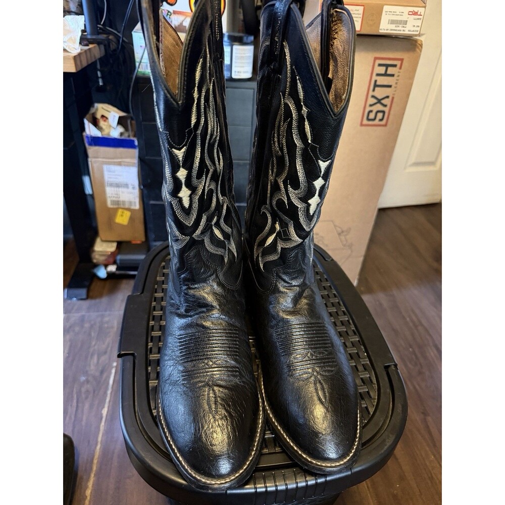 Tony Lama Smooth Ostrich Boots Men’s Sz 11.5 EE Black Bonham Round Toe CT871 NEW